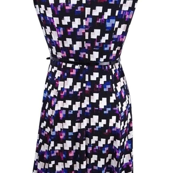 JESSICA Howard Midi Black Belted Geometric-Print A-Line Dress Size 10P - Picture 5 of 11